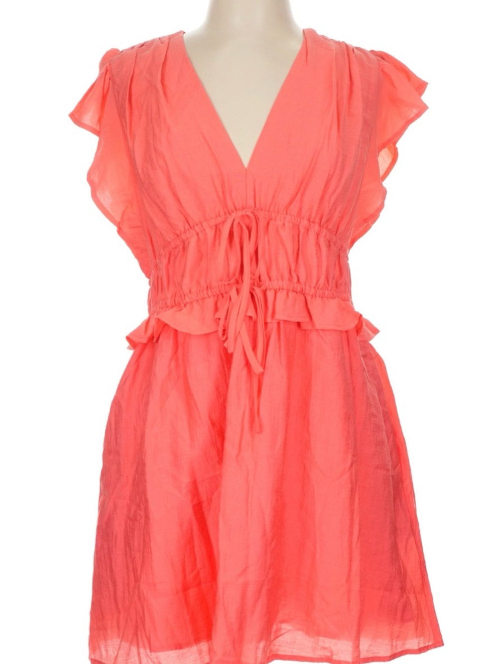 Coral V-Neck Tie-Waist Women's Dress